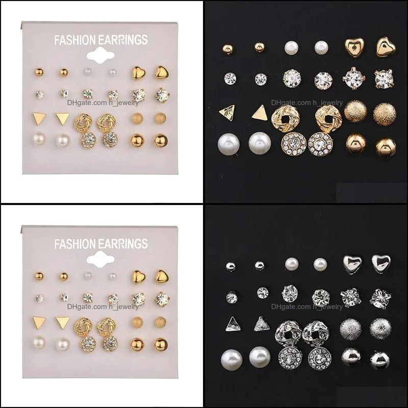 stud earrings 12 pair/set square piercing simulated pearl flower earrings