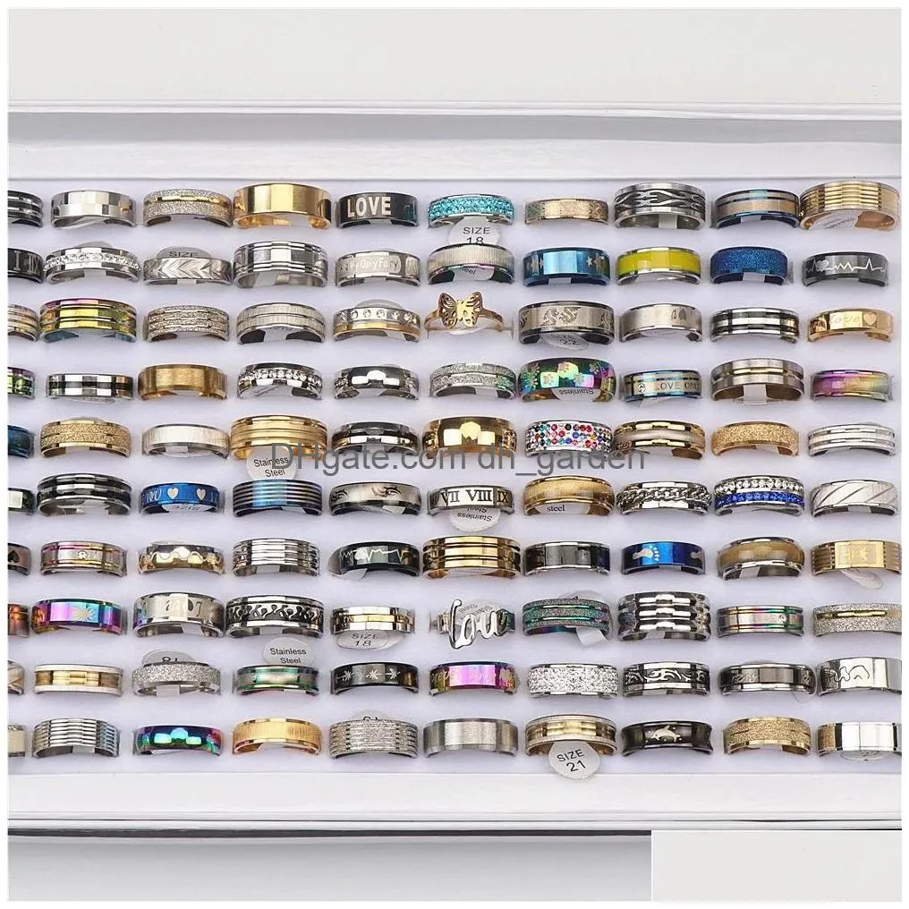 100pcs/lot fashion multicolor stainless steel love rings for women men different style party gifts jewelry wholesale