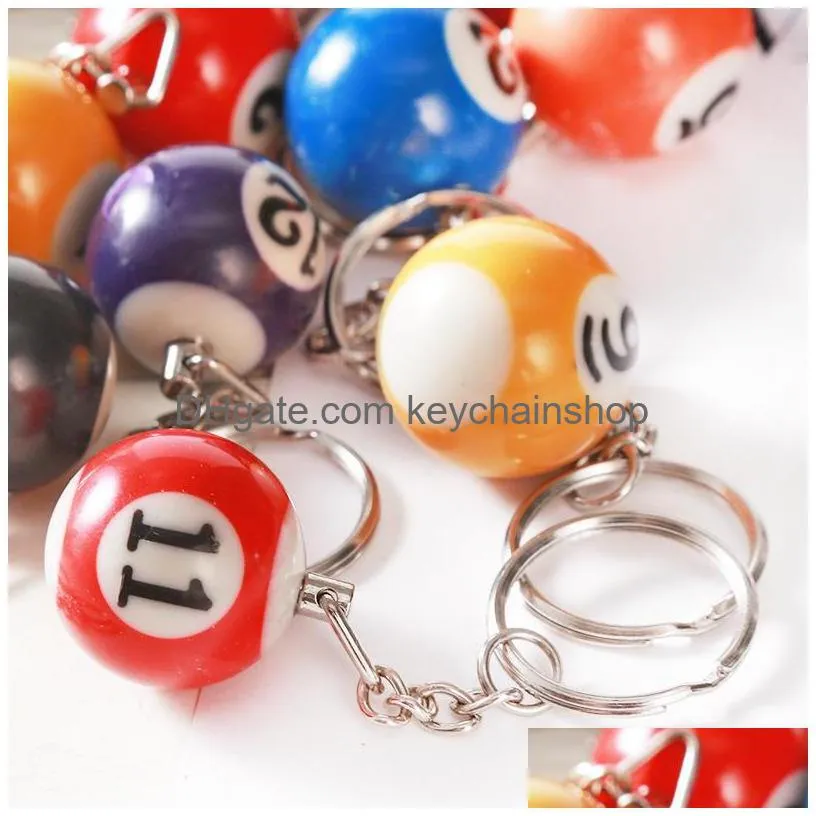 key rings 16pcs/set/lot mini billiards shaped keyring assorted colorful billiards pool small ball keychains creative hanging decorations 639