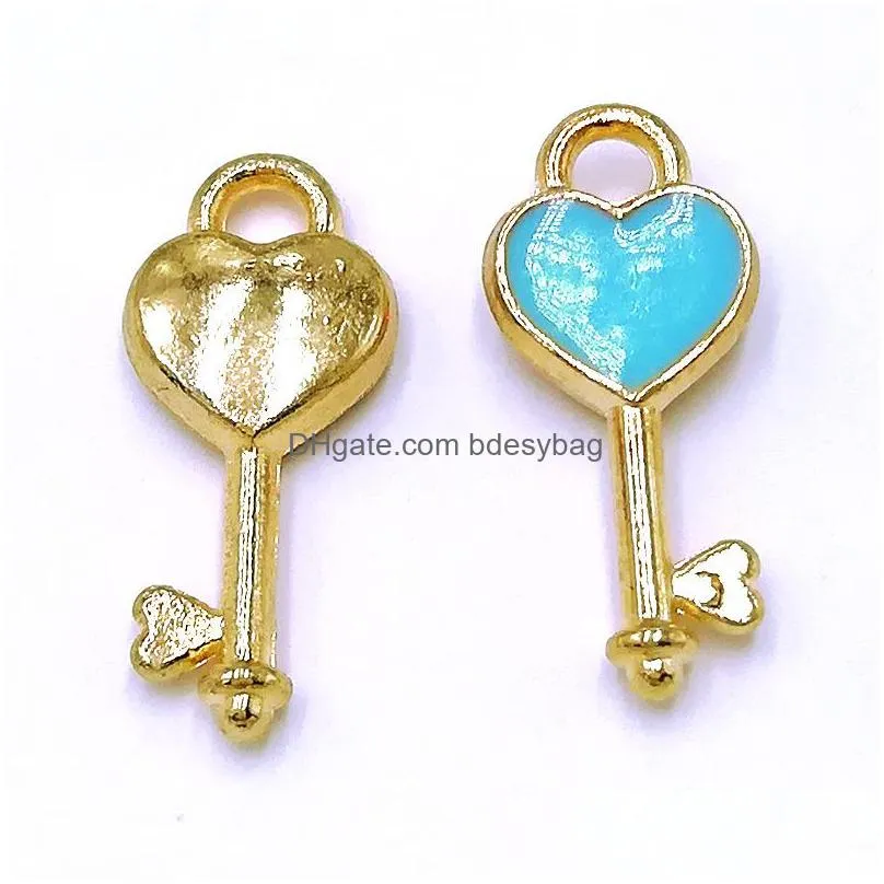 bulk 300pcs/lot enamel love heart key charms pendant 7x16mm good for diy craft jewelry making