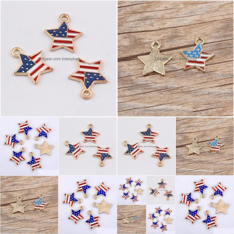 bulk 200pcs/lot enamel american flag star charms pendant patriotic charms 16x15mm good for handmade jewelry making