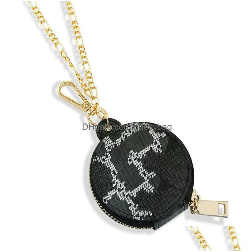 charms round necklace bag snake pu leather shoulder clutch girls kids mini mirror coin purse headset bagscharms