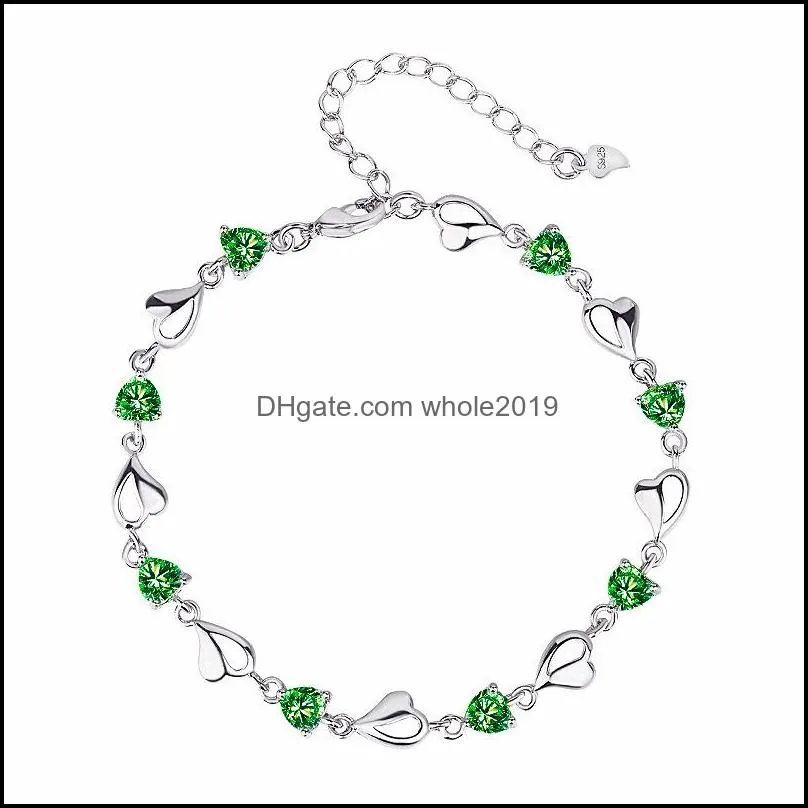 fashion exquisite silver jewelry crystal zircon amethyst love bracelet girls birthday gift couple jewelry bracelet