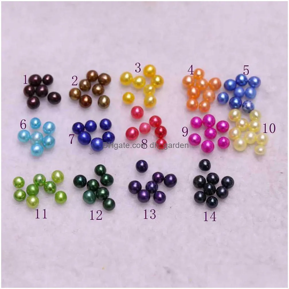 wholesale high luster 3a loose round mini 34mm freshwater pearls dyed color for jewelry diy
