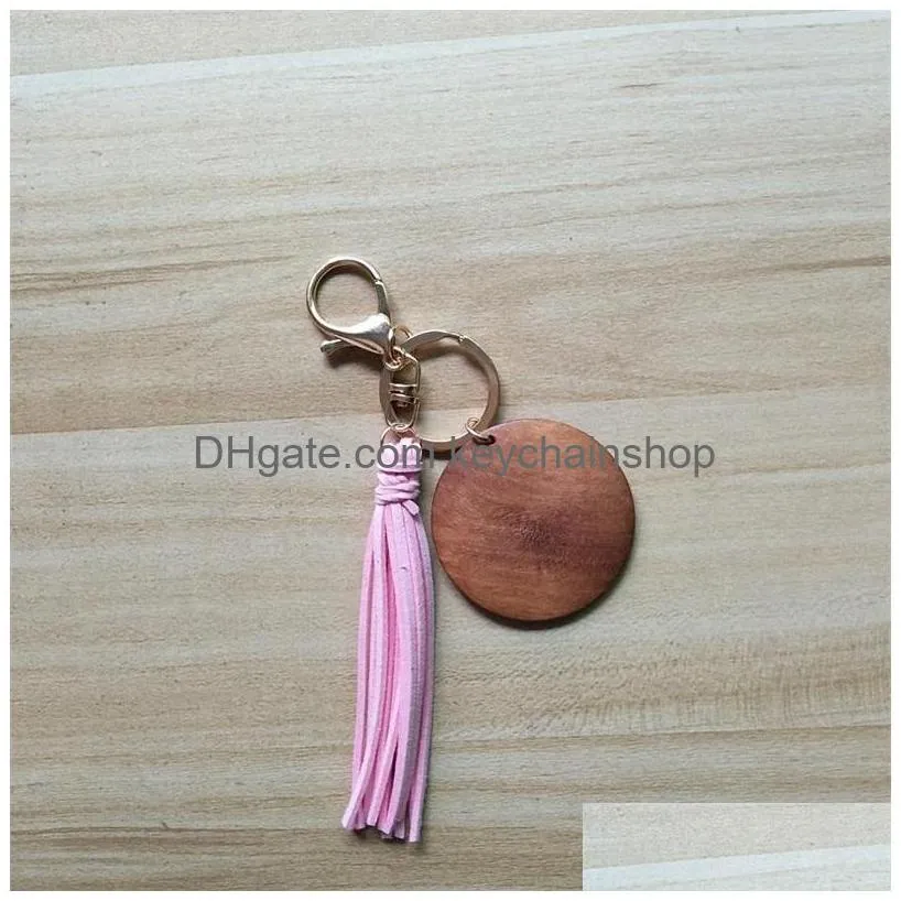 5cm wooden round disc keychain tassels solid color pendant key ring simplicity bags jewelry accessories for women and men 3 3tw q2