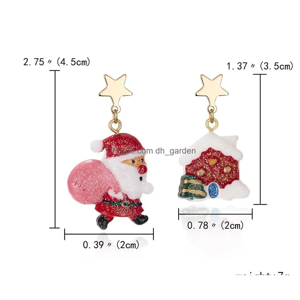 hot selling silver plated stud new santa claus christmas tree asymmetric earrings creative resin earring