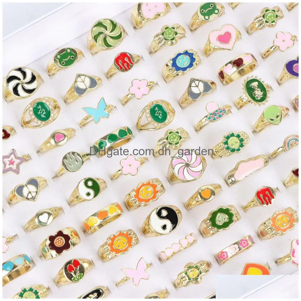 20pcs/lot fashion jewellery stainless steel cluster ring for women simple cartoon party gifts