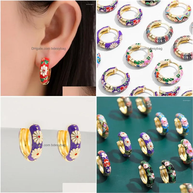 hoop earrings vintage enamel flower trendy geometric statement round circle earring