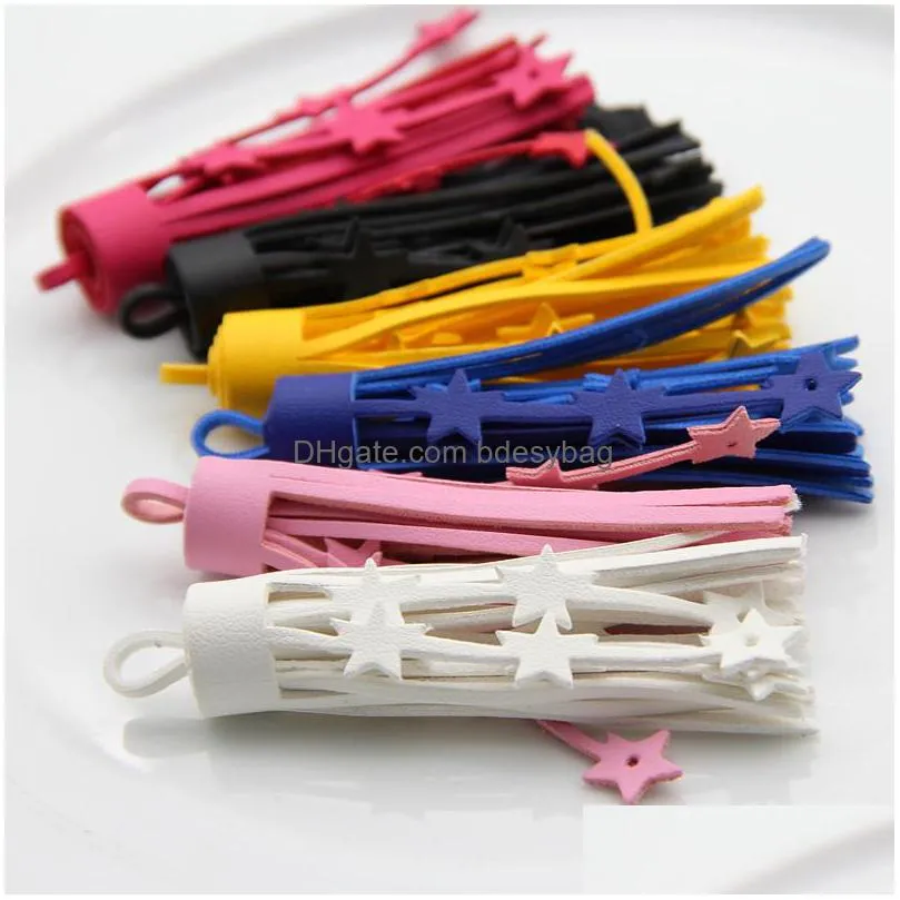 50pcs faux leather tassels charms diy key chain accessories hollow star large tassels fringe mixed colors