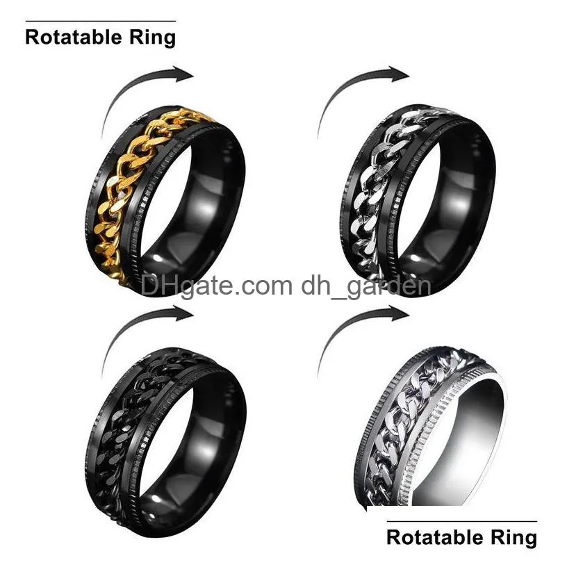 fashion multicolor chain spinner stainless steel rings for women men rotatable jewelry mix color mix style wholesale