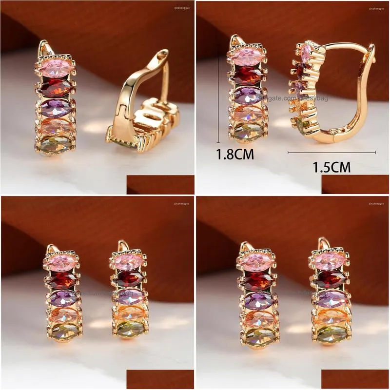 backs earrings luxury female red zircon stone dainty gold color clip for women charm crystal rainbow wedding