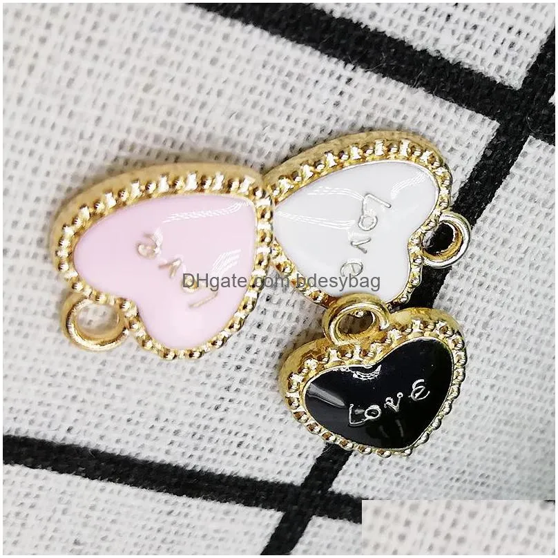 120pcs/lot small love heart charms pendant gold plated and colorful enamel fun 13x16mm good for craft