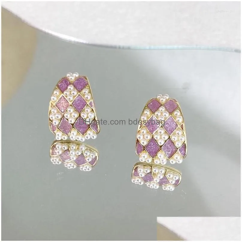 stud earrings mengjiqiao korean cute grid round for women girls trendy pearl beads pendientes jewelry gifts