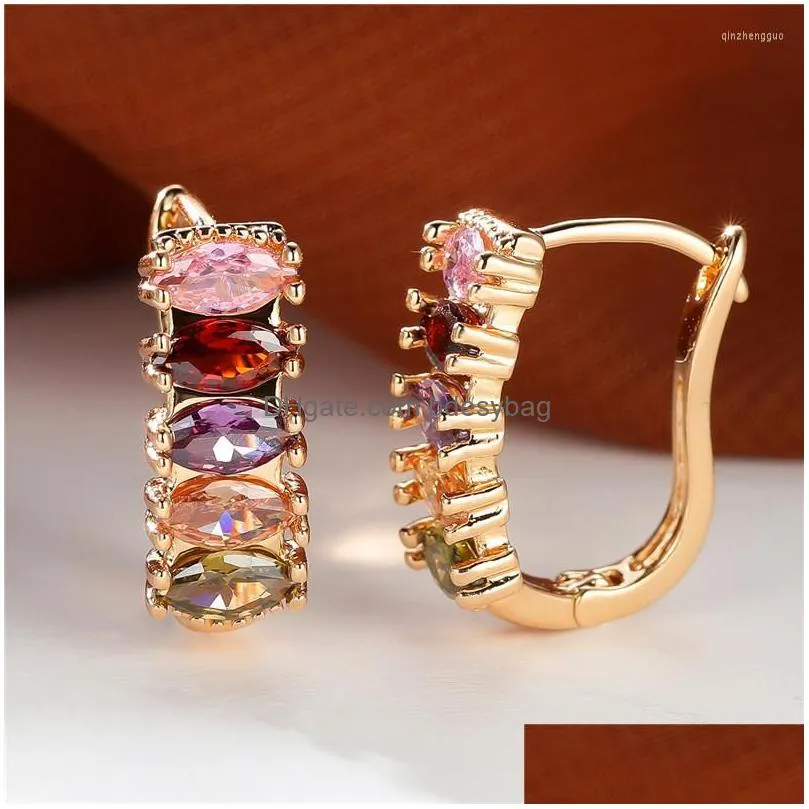 backs earrings luxury female red zircon stone dainty gold color clip for women charm crystal rainbow wedding