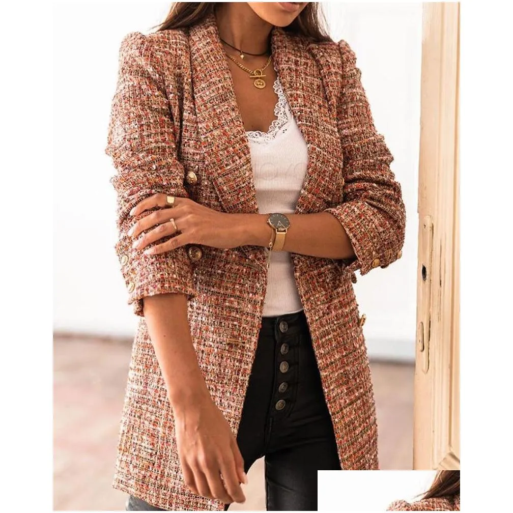 double breasted blazers button military style blazer womens autumn winter elegant office lady clothing femme