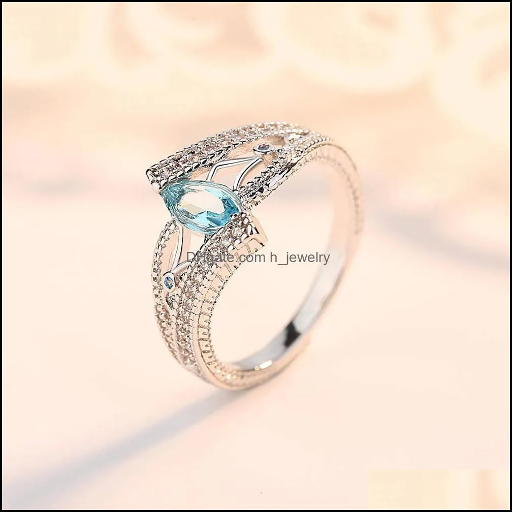 luxury sea blue horse eye zircon crystal finger rings for women ladies girls engagement wedding party jewelry bague femme anel