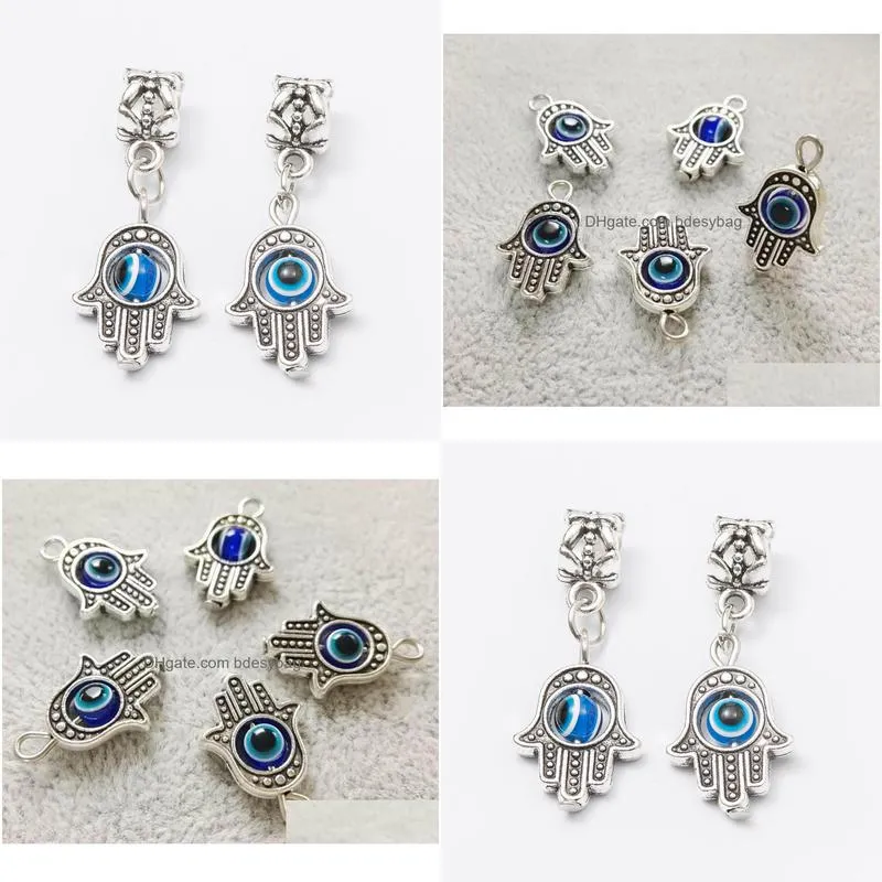 100 pcs turkish style zinc alloy fatima hand pendant silver evil eye charm fit pandora bracelet bangle necklace jewelry making