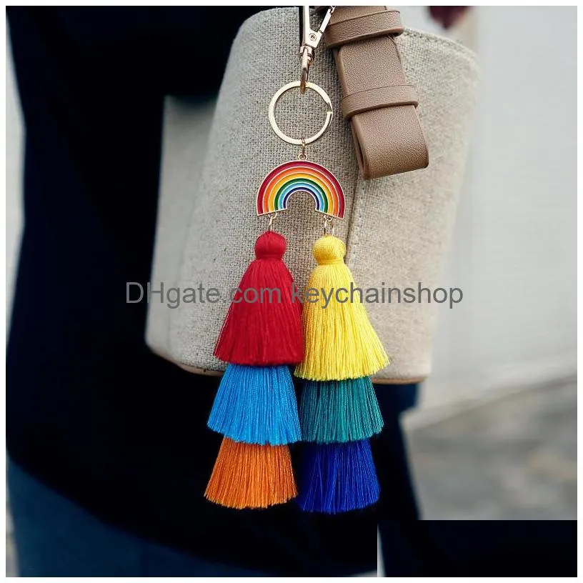 rainbow tassel keychain gold multi layer tassel key ring bag hang for women fashion jewelry will and sandy gift 208 u2