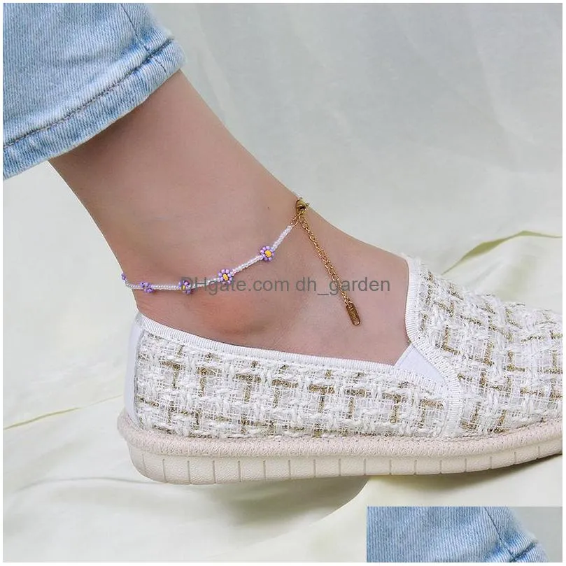 summer little  girl colorful rice bead flower anklet girls sweet and versatile student girlfriends internet celebrity new foot