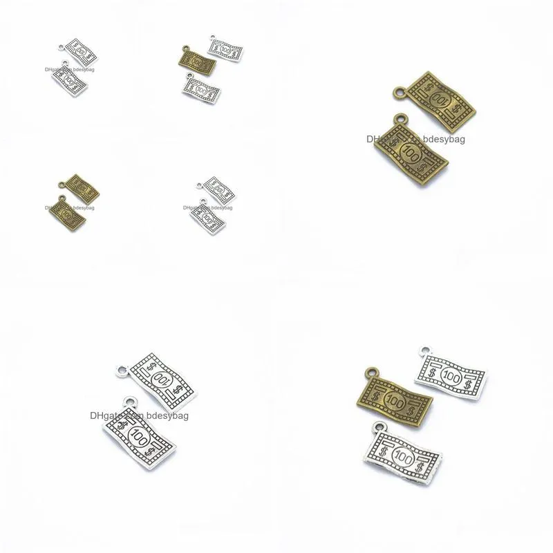 300 pcs /lot 21mmx13mm diy hundred dollar charm antique bronze or silver plated paper money charm pendant for jewelry making