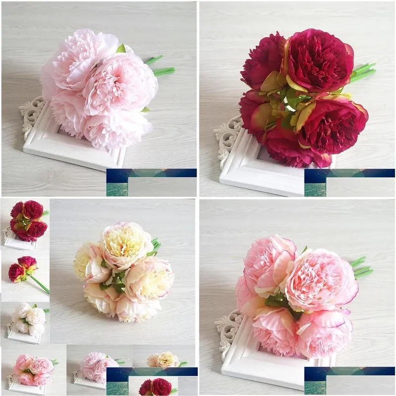 decorative flowers wreaths 5pcs artificial silk royal peon hands holding flower bridal bridesmaid bouquet latex real touch wedding party