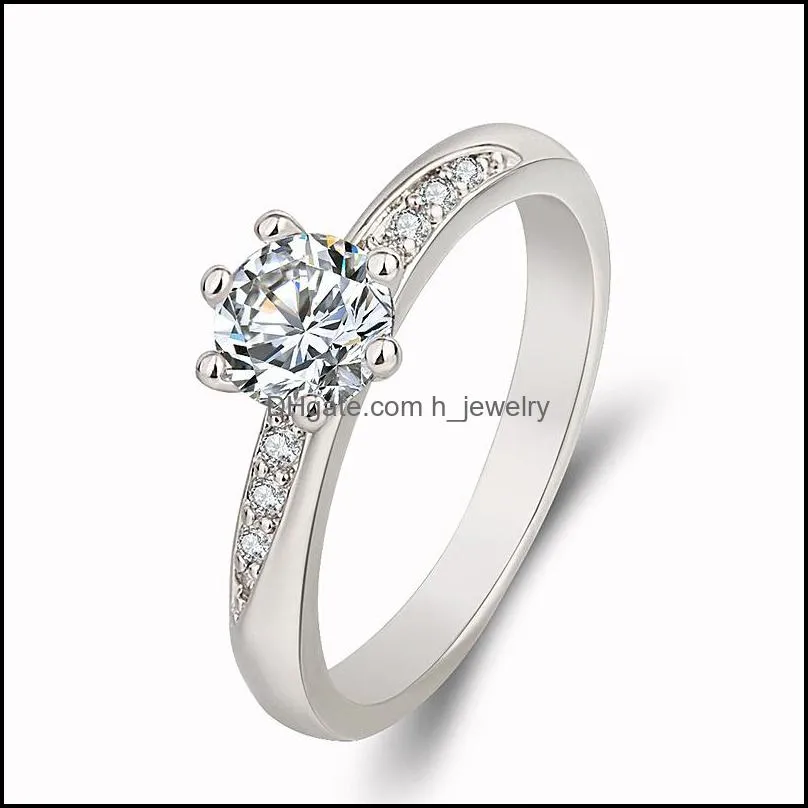 classic sixclaw diamond ring hand jewelry fashion highend platinum silver ring party gift couple rings