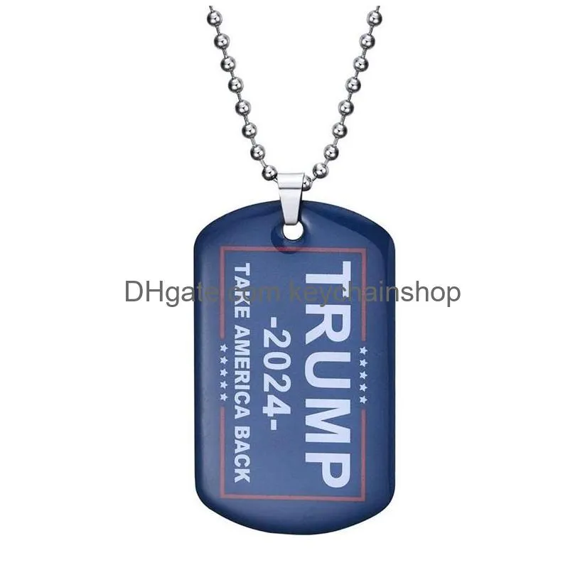 2024 trump keychain us president election flag pendant stainless steel tags ill be back keyring 2910 q2