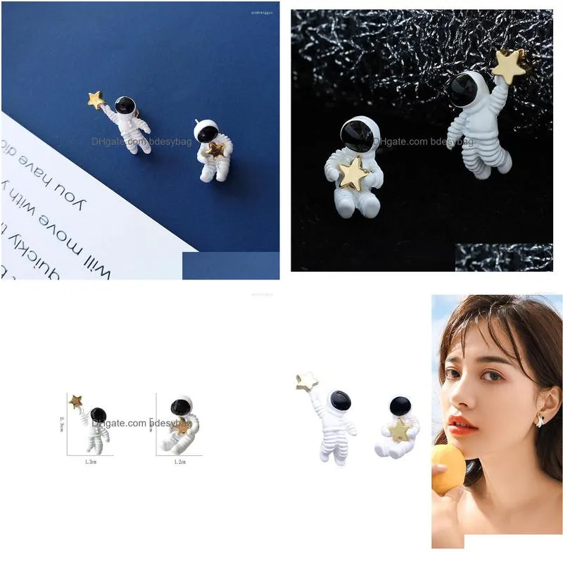 backs earrings korean small space astronaut no ears hole starry sky star clip without piercing for women girls