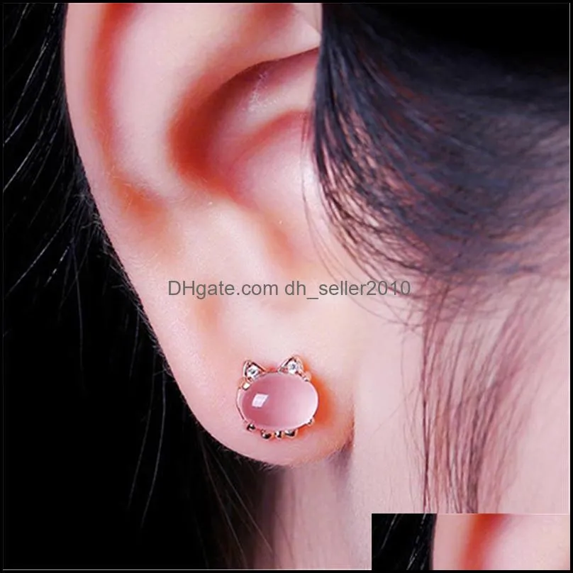 jewelry fashion ladies earrings pink hibiscus stone cute cat stud earrings girl ladies gifts