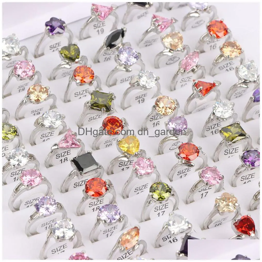 wholesale 20pcs/lot fashion sparkling zircon rings for women colorful engagement wedding jewerly party gift 16mm19mm