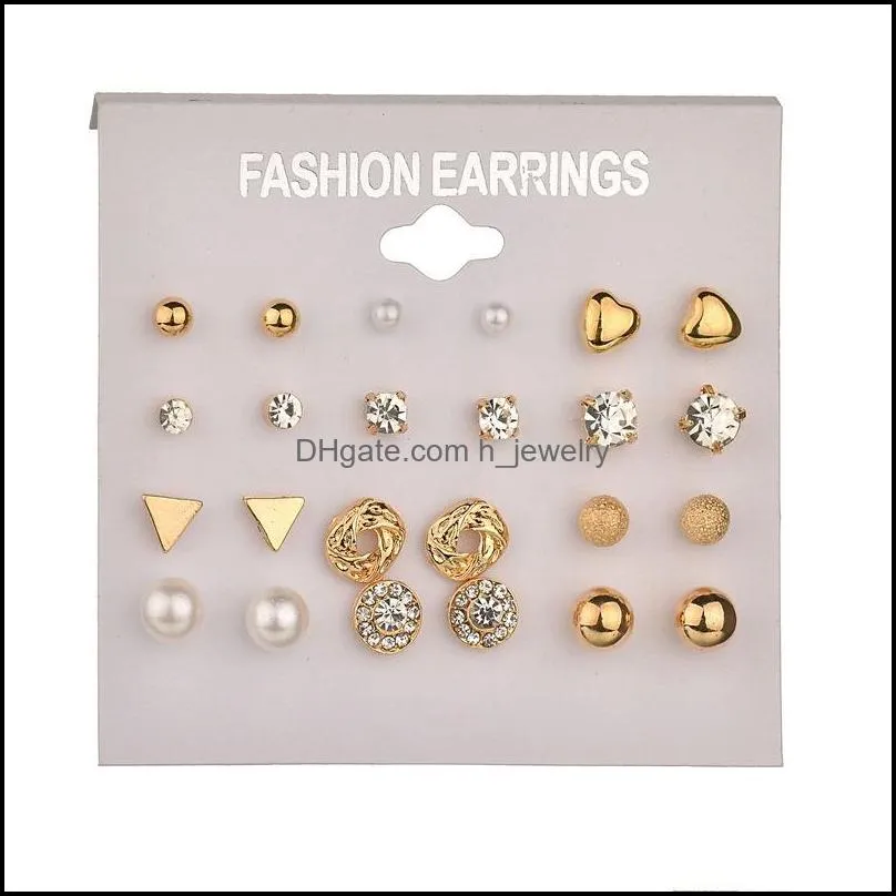 stud earrings 12 pair/set square piercing simulated pearl flower earrings
