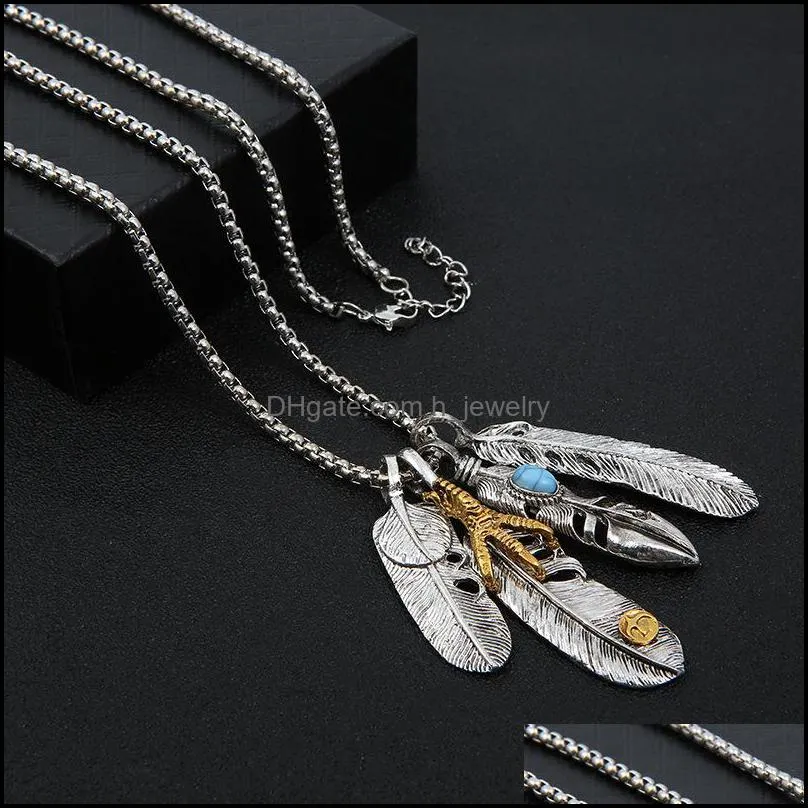 retro tide necklace long male and female common feather pendant takahashi jewelry yuwenlesongshi hang hair chain