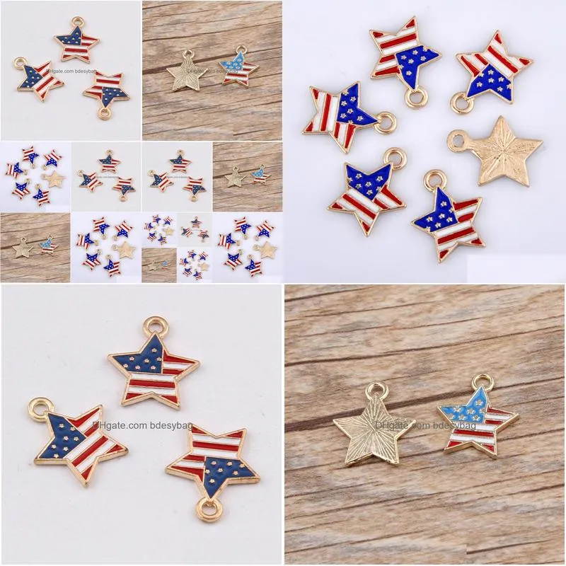 bulk 200pcs/lot enamel american flag star charms pendant patriotic charms 16x15mm good for handmade jewelry making