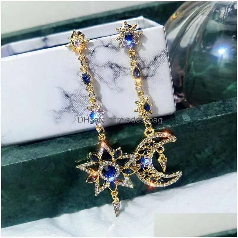 stud earrings female jewelry ladies party earring retro style long star moon asymmetric