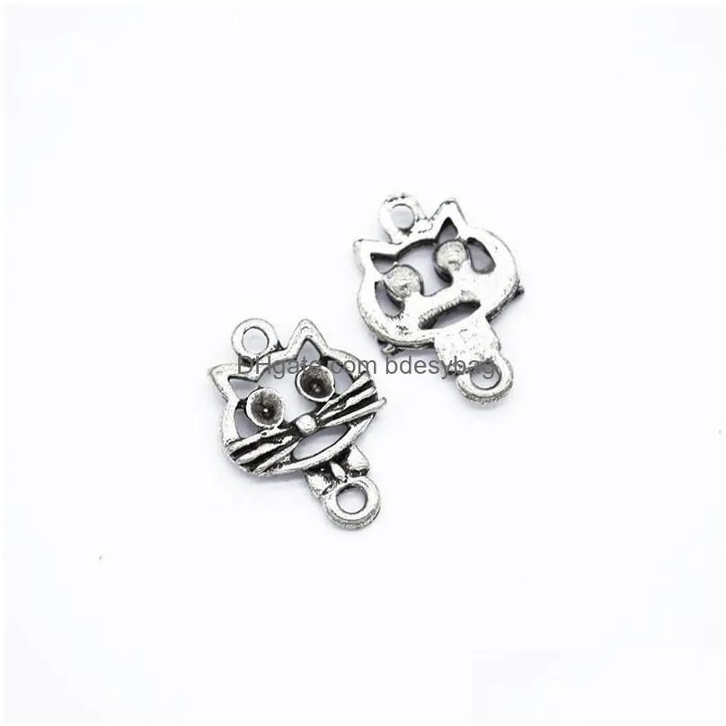 300pcs antique bronze silver mini cute cat connector charms pendant for diy bracelets making shipping