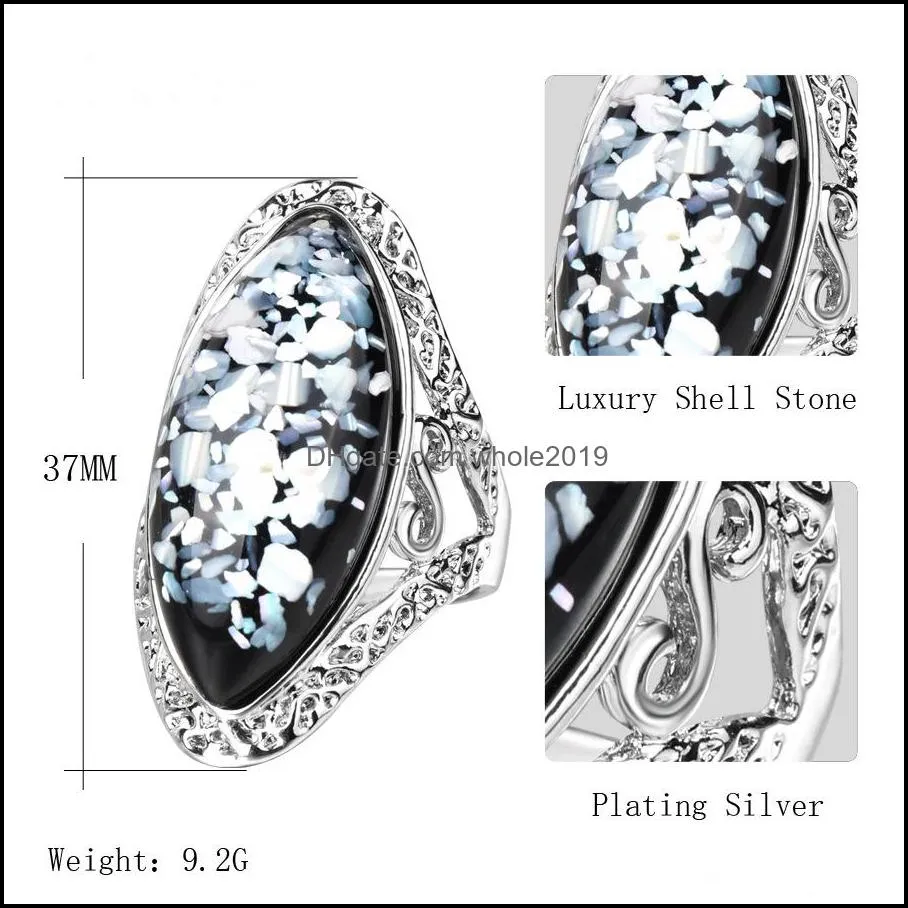 kinel luxury colorful shells ring for women dazzle artificial coral accessories vintage silver color big oval rings 2018 
