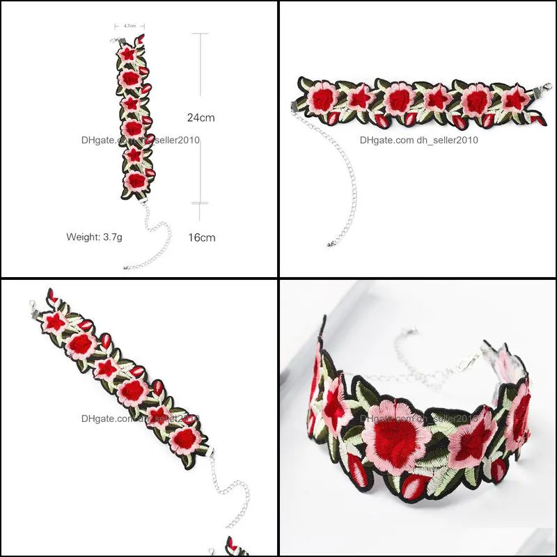 fower chocker necklace ethnic rose personality element red flower embroidery collar collier statement chic necklace