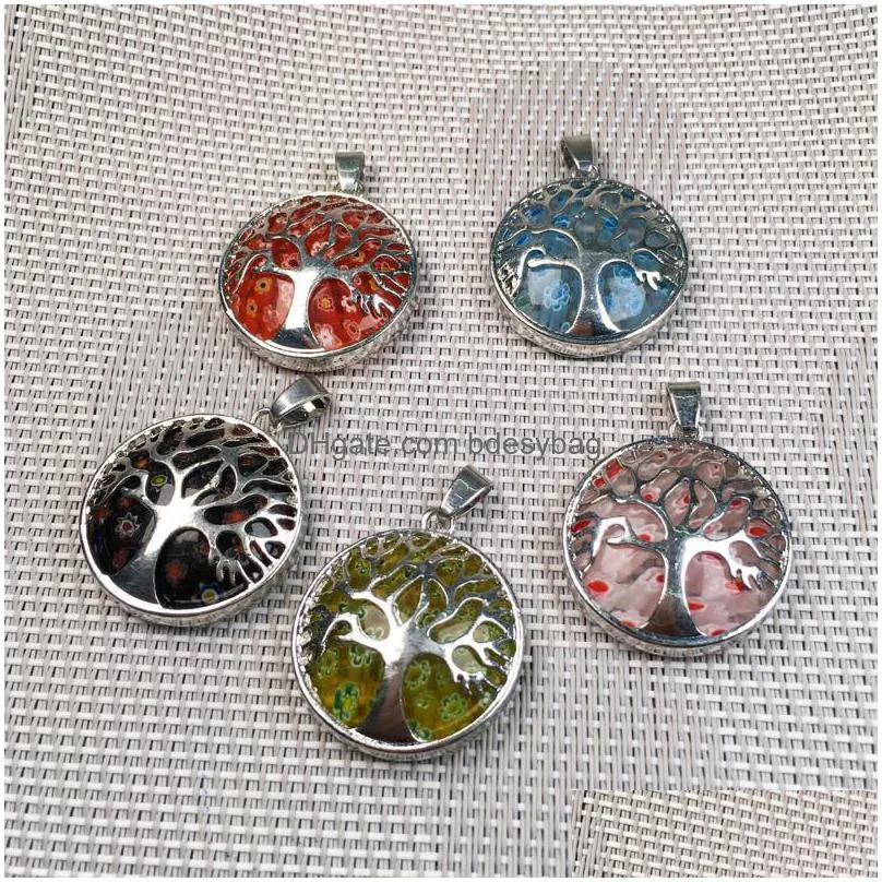 charms natural stones silvering pendants round shape flat bead pendant for jewelry making diy reiki necklaces accessories