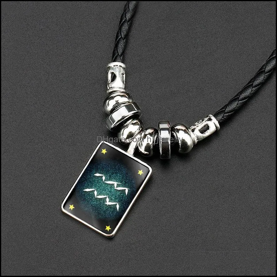  twelve constellation necklace men black gallstone aquarius pisces scorpio sagittarius capricorn beaded pendant necklace