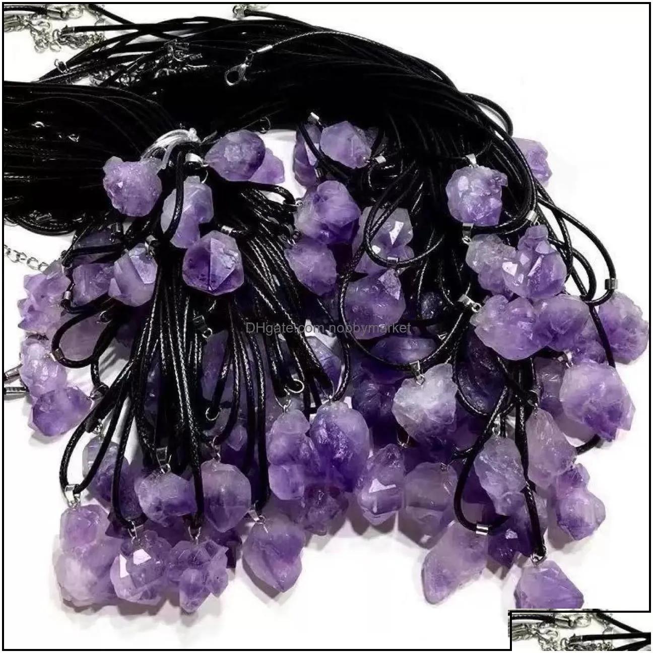 Natural Amethyst Rough Stone Crystal Pendant Necklace Energy Stones Healing Meditation Yoga Gift Wholesale Drop Delivery 2021 Necklaces