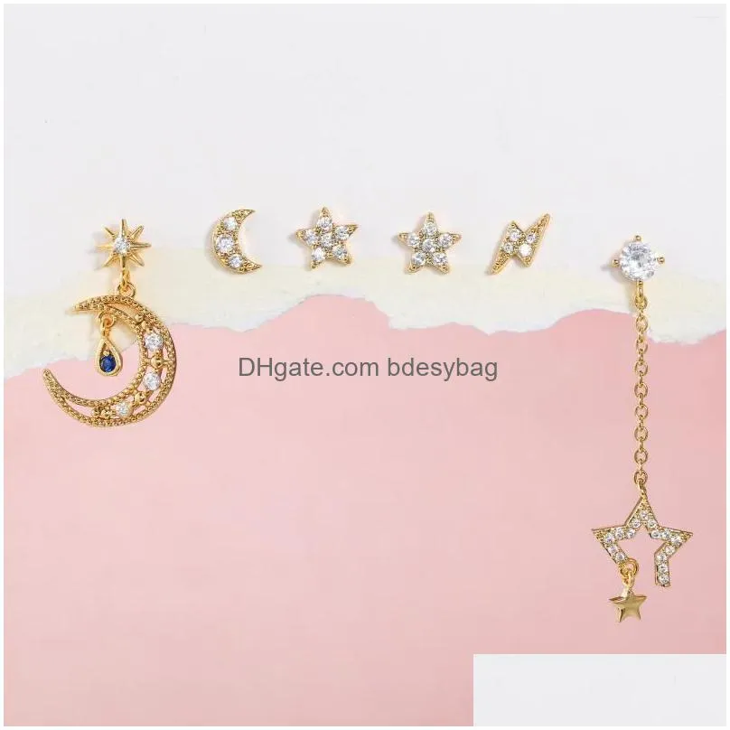 stud earrings ins vintage star moon earring simple goldplated exquisite zircon set for women girls fashion jewelry