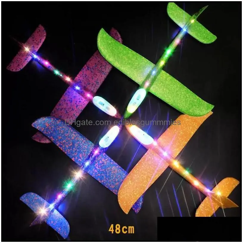 party favor diy hand throw led lighting up flying glider plane toys foam airplane model outdoor games flash luminous for children fy