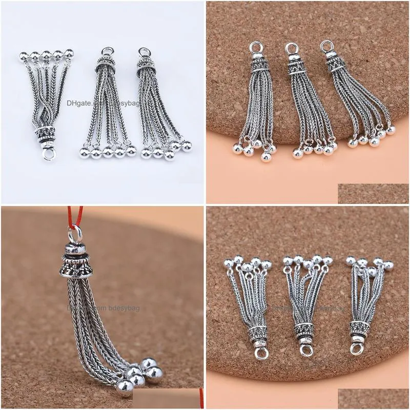 charms 925 sterling silver thai bracelet accessories korean retro tassel pendant handmade diy jewelry material beaded accessorie