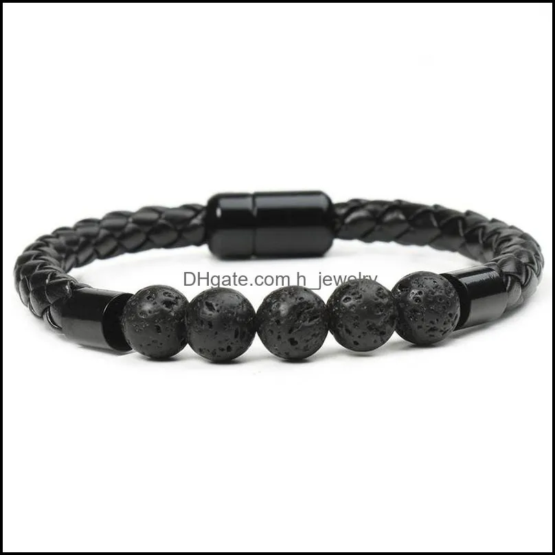 natural stone bracelets genuine leather braided bracelet black stainless steel magnetic clasp tiger eye bead bangles men jewelry