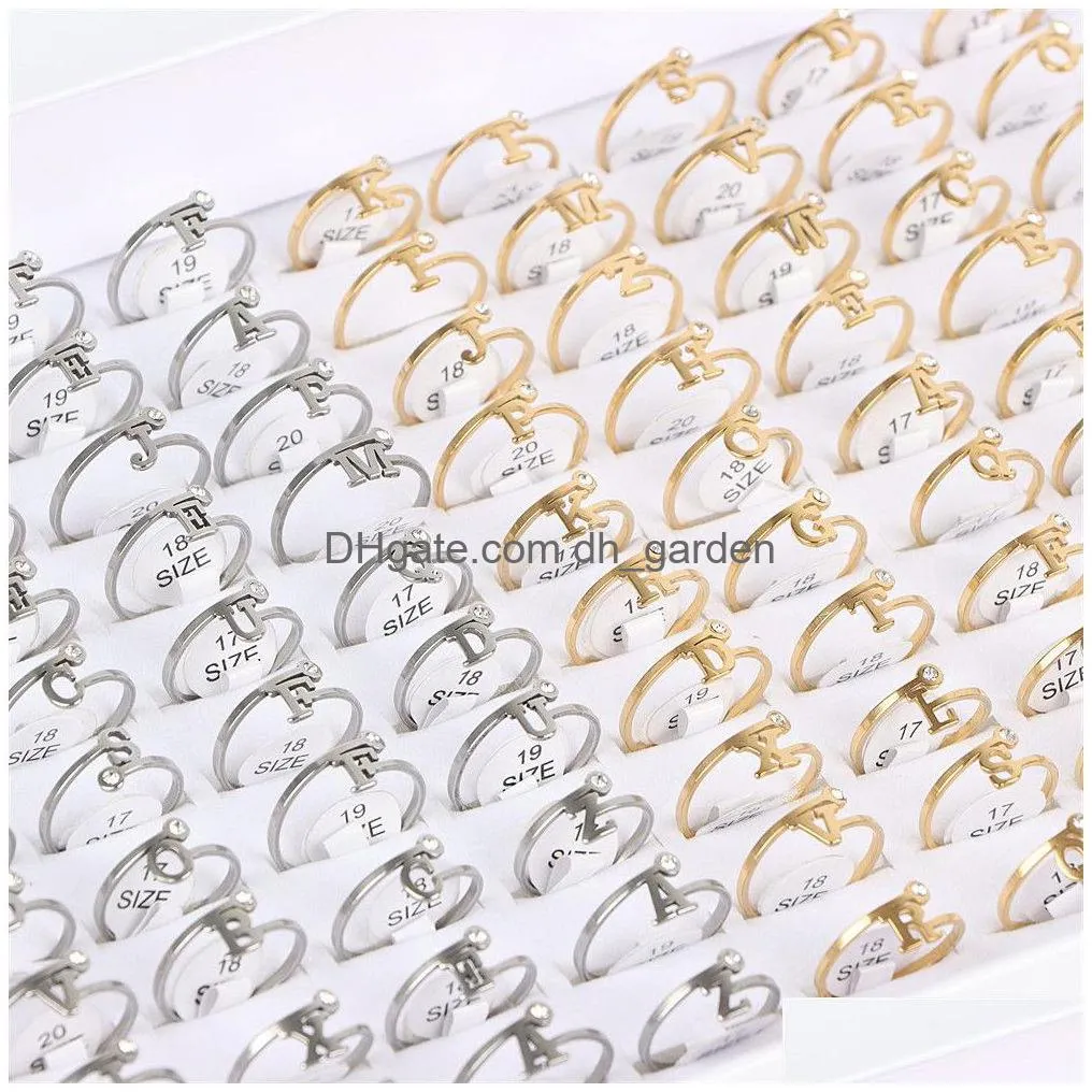 fashion stainless steel crystal silver gold color letter rings az for women men wedding jewelry party gifts mix style