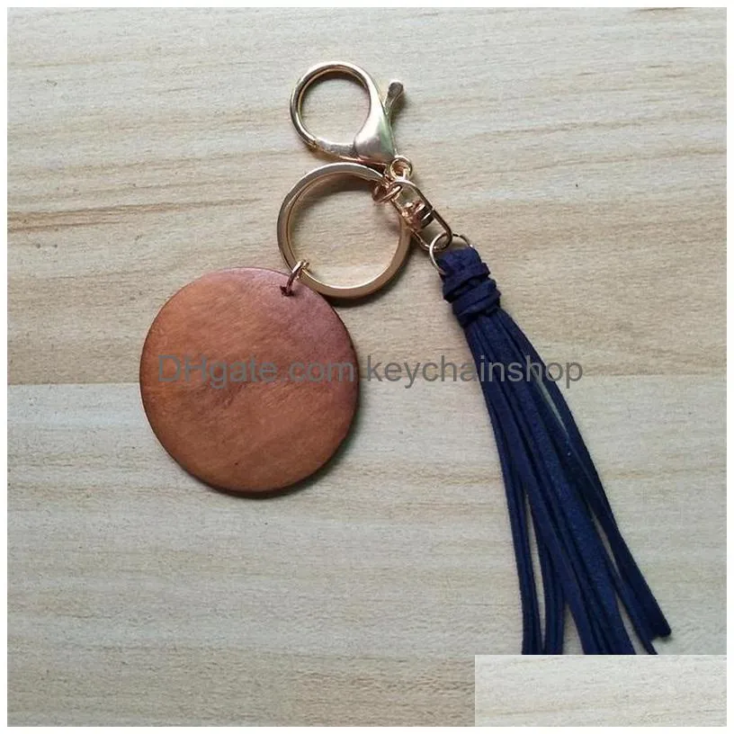 5cm wooden round disc keychain tassels solid color pendant key ring simplicity bags jewelry accessories for women and men 3 3tw q2