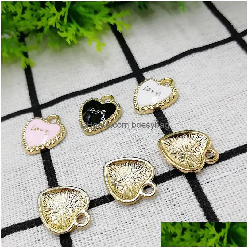 120pcs/lot small love heart charms pendant gold plated and colorful enamel fun 13x16mm good for craft