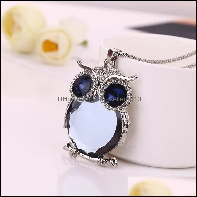owl rhinestones crystal necklaces clothing accessories sweater long chain necklace