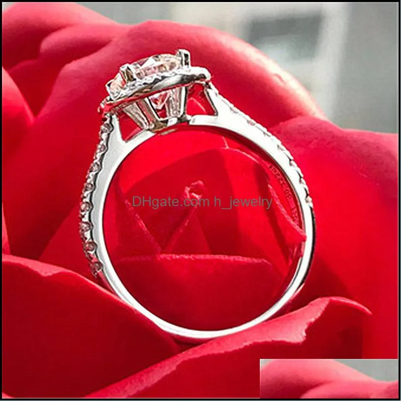 silver rings for women natural zirconia diamond white gold wedding engagement band bridal jewelry