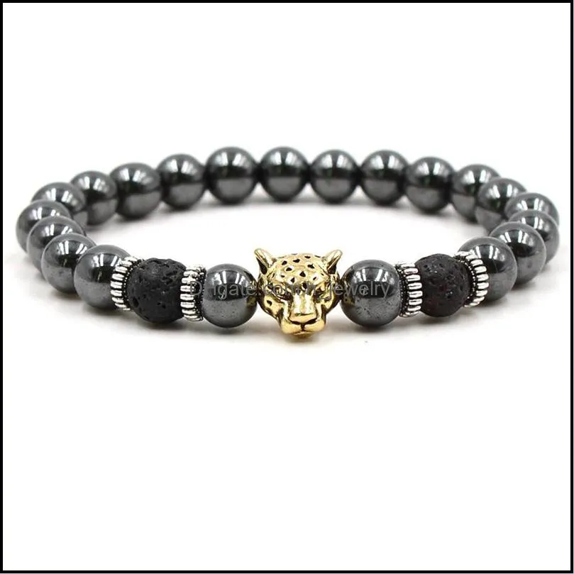 black lava stone bead bracelets natural stone beads bracelet leopard head men bracelet jewelry